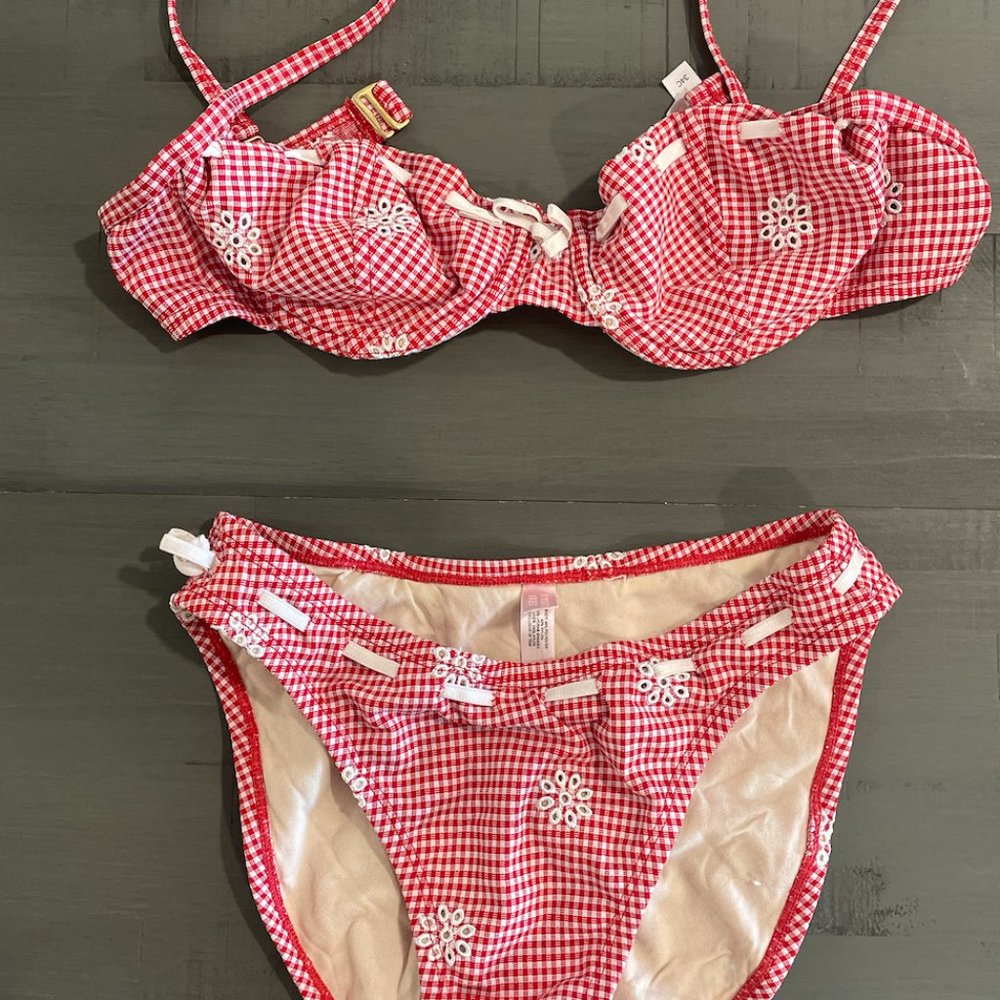 Retro Victorias Secret Red Gingham Swimsuit: 34C, Small